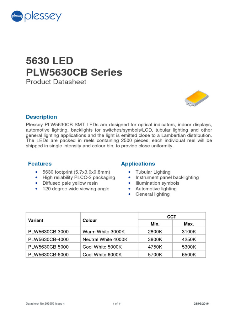 5630 LED PLW5630CB Series: Product Datasheet | PDF