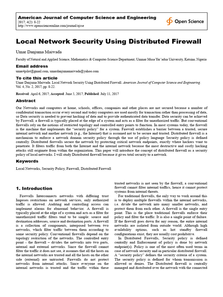 Local Network Security Using Distributed Firewall: Umar Danjuma Maiwada ...