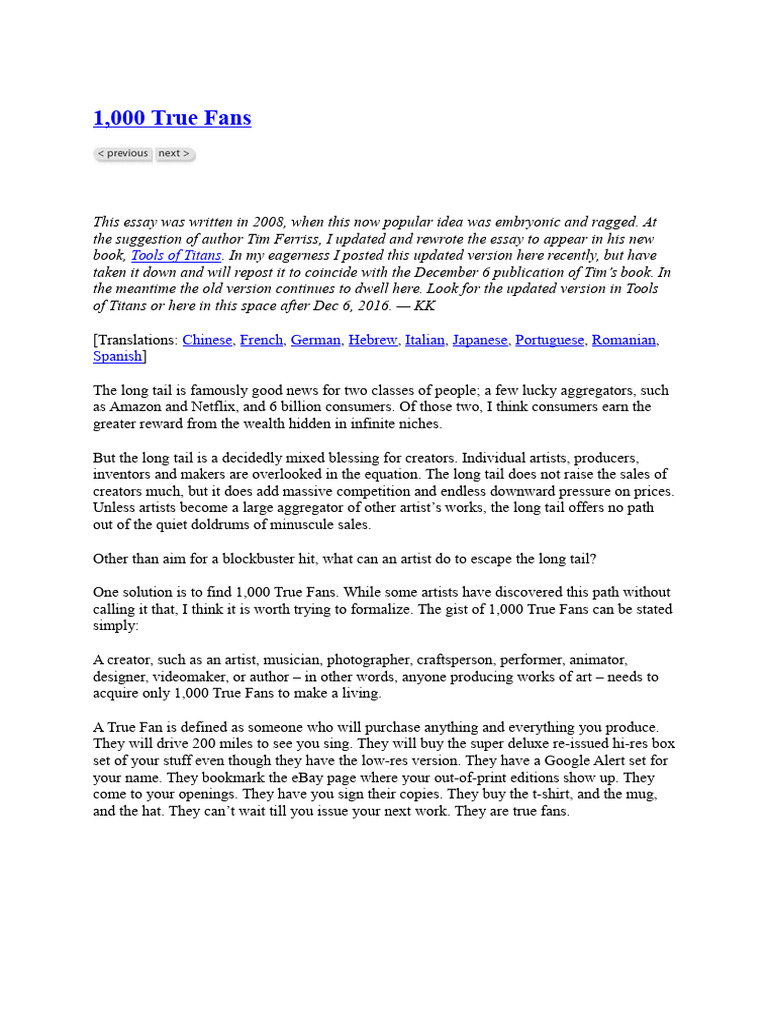 1000 True Fans Kevin Kellydocx | PDF