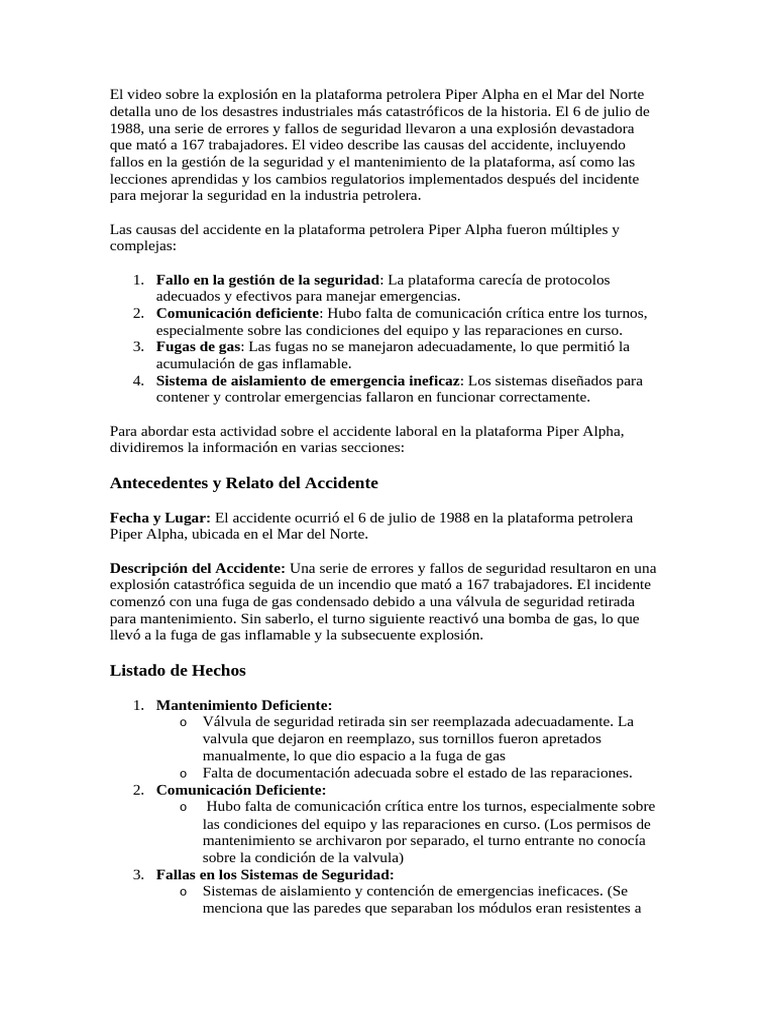 Explosión Piper Alpha: Causas y Lecciones | PDF | Tecnologías de gas ...