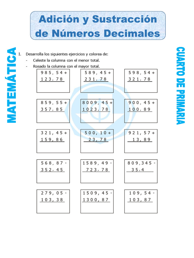 Ejercicios de Matemáticas para Cuarto de Primaria | PDF