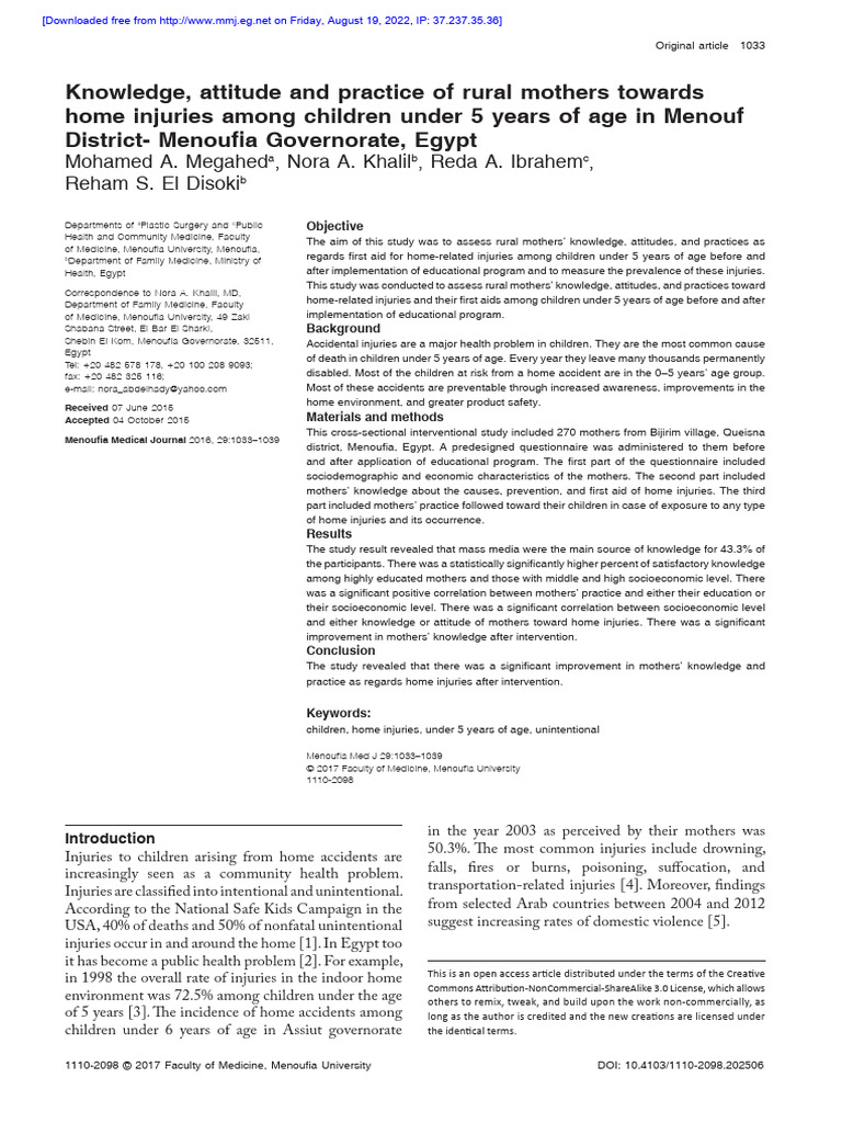 Rural Mothers' Knowledge on Child Injuries | PDF | Spss | Social Science