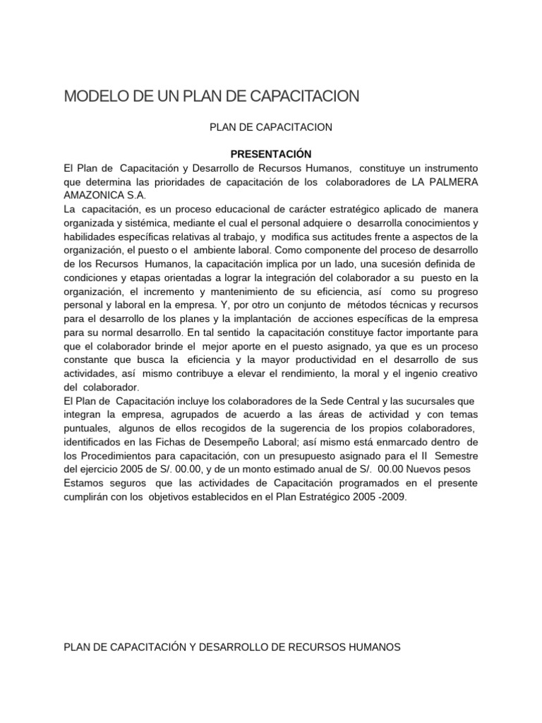 Modelo de Un Plan de Capacitación | PDF