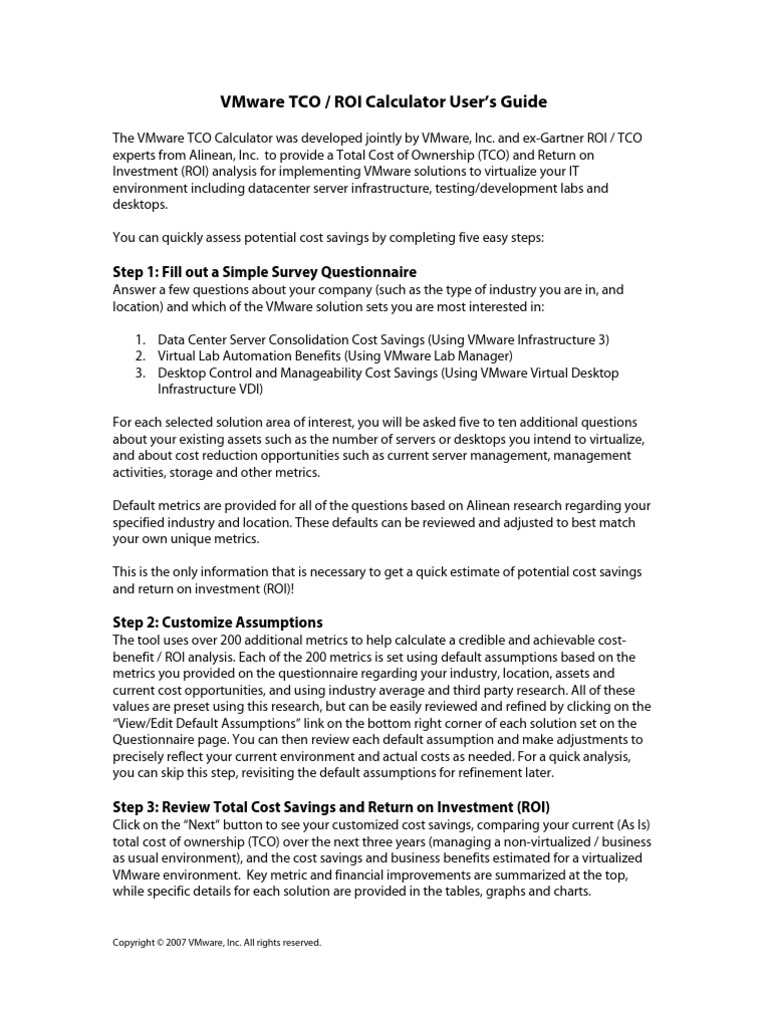 VMware TCO Calculator Users Guide PDF Desktop Virtualization