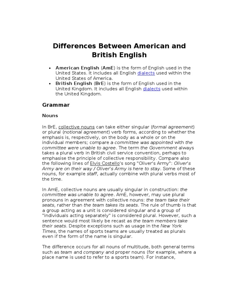 American vs British English Differences | PDF | Bracket | Quotation Mark