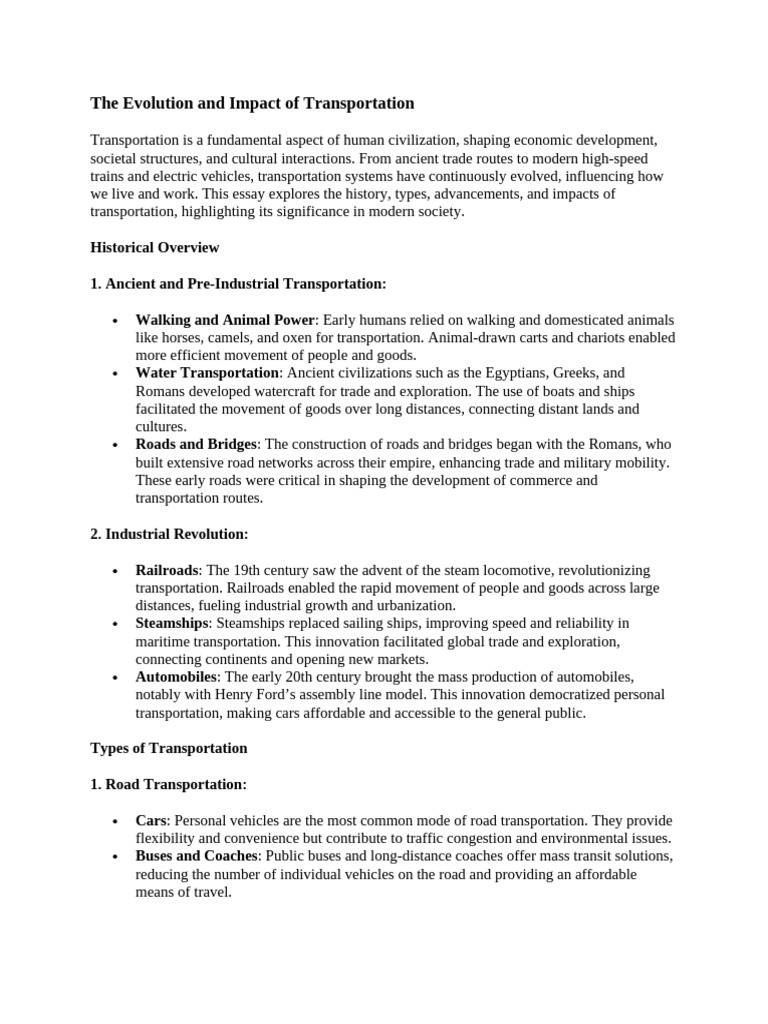 The Evolution And Impact Of Transportation Pdf