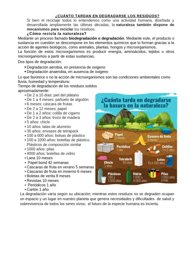 Tiempo de degradación de residuos sólidos | PDF