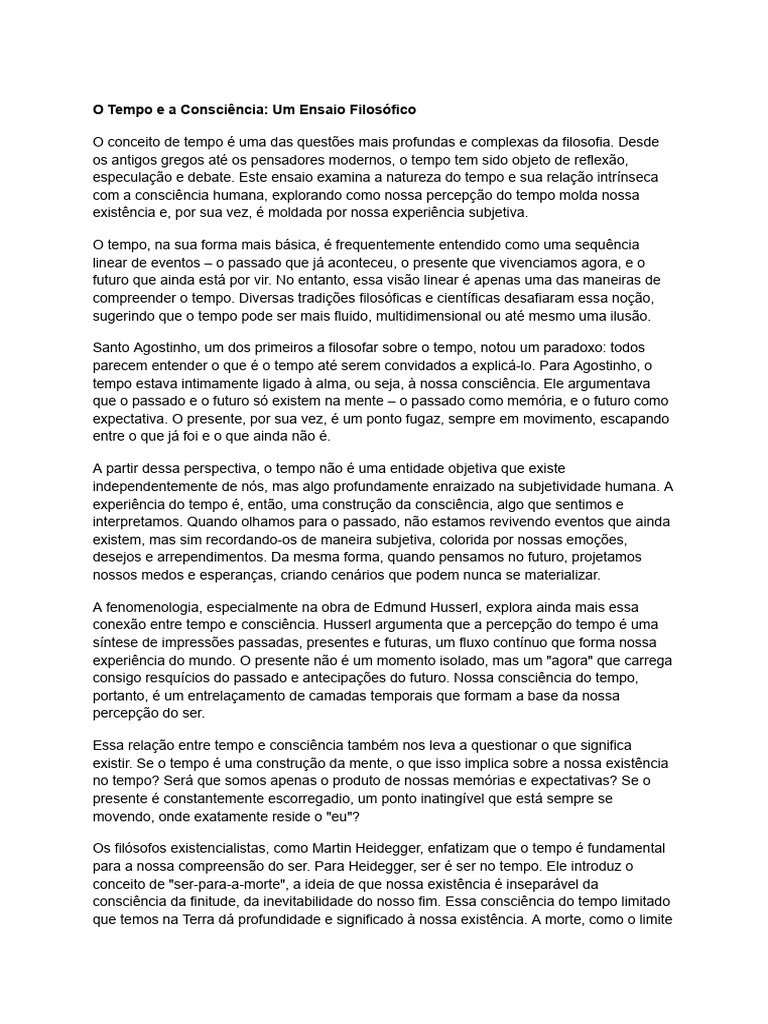 O Tempo e A Consciência - Um Ensaio Filosófico | PDF