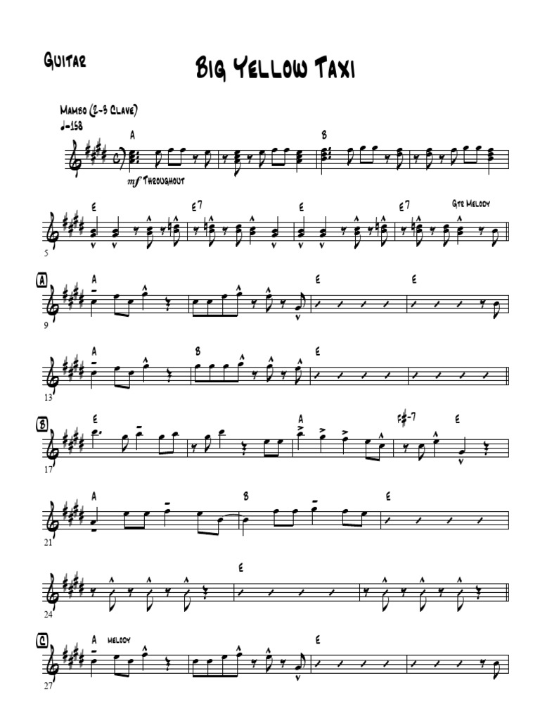 The band big yellow taxi salsa guitar pdf