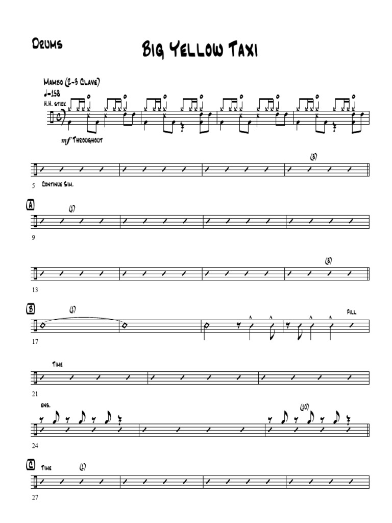 The Band Big Yellow Taxi Salsa Drums Pdf