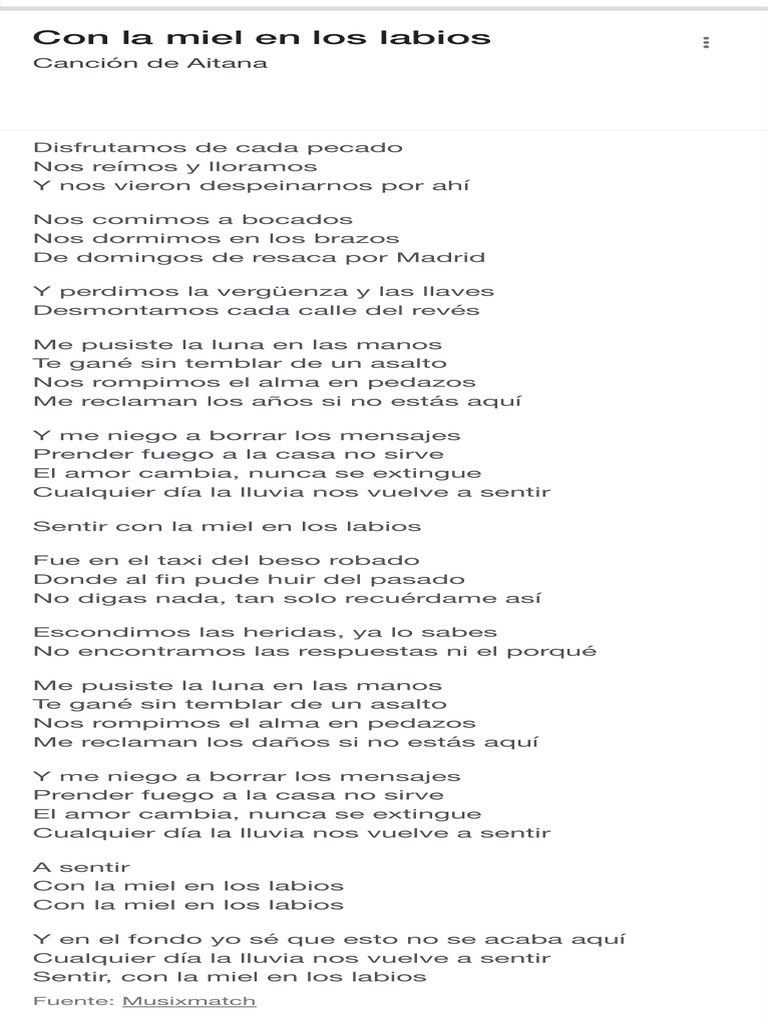 Con La Miel en Los Labios ::aitana - Letra | PDF
