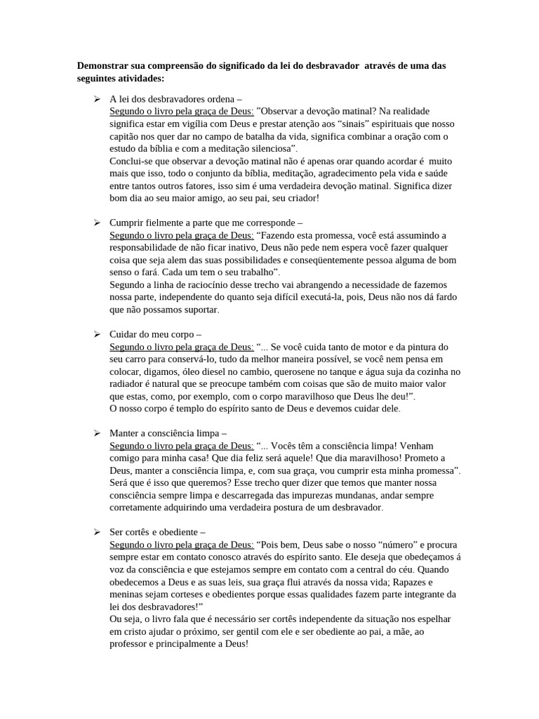 Compreensão Do Significado Da Lei Do Desbravador | PDF