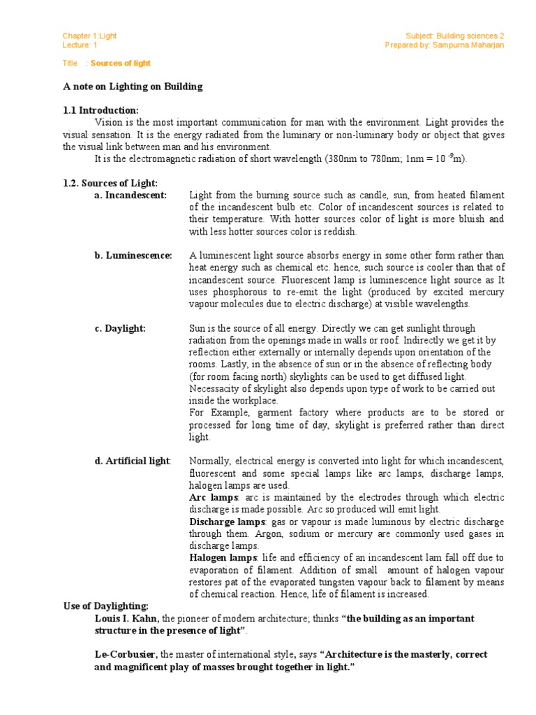 Light Sources in Building Design | PDF | Incandescent Light Bulb ...