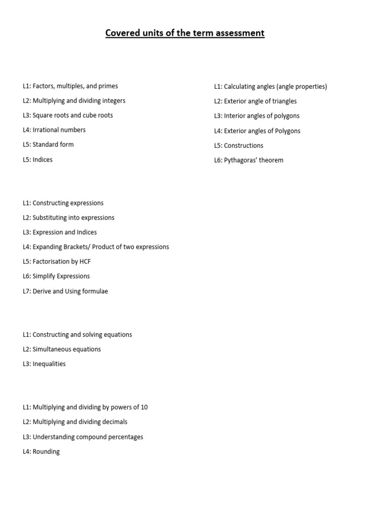 Covered units for the final term assessment year 8 pdf
