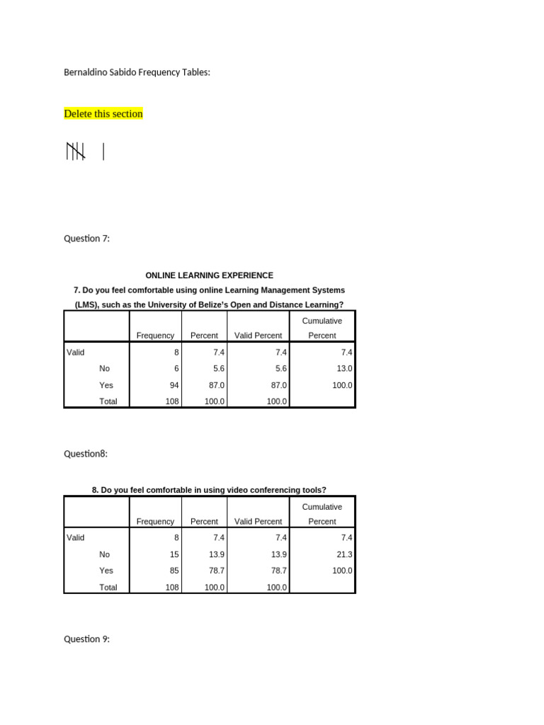 Bernaldino Sabido Frequency Tables | PDF