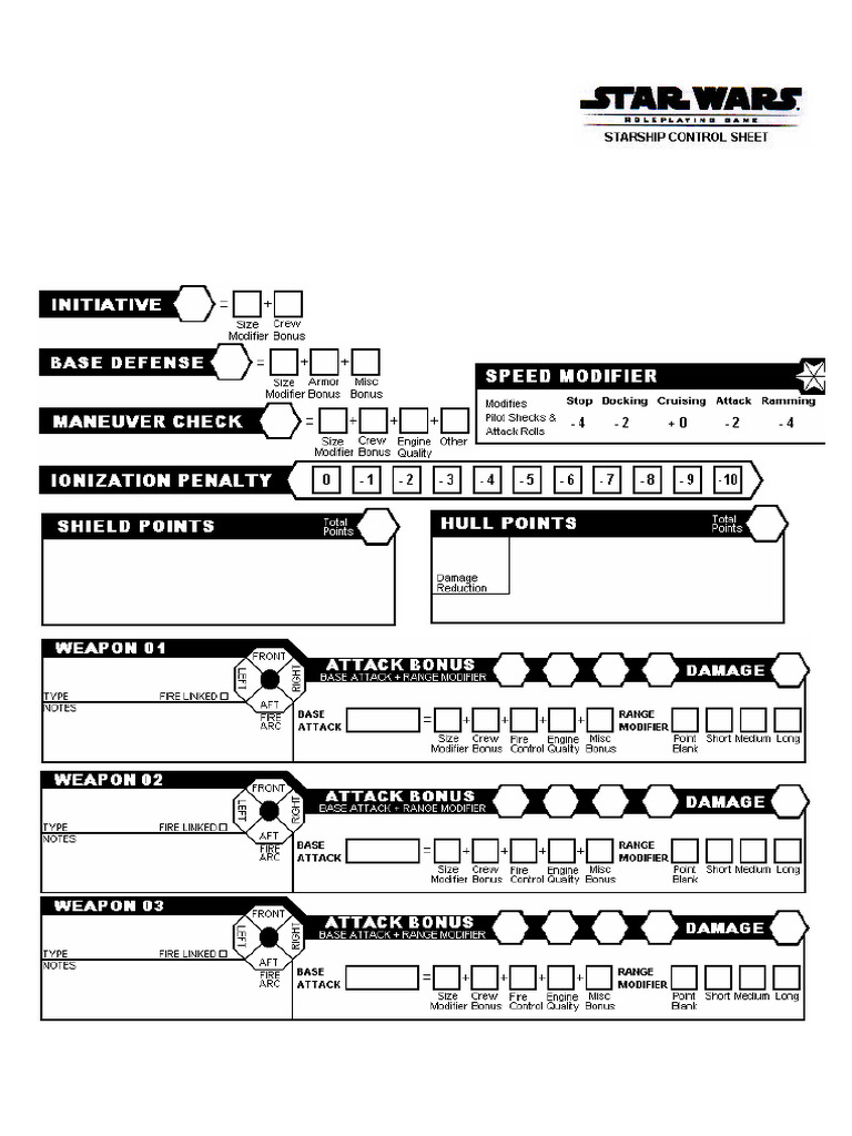WOTC - Starship Control Sheet | PDF