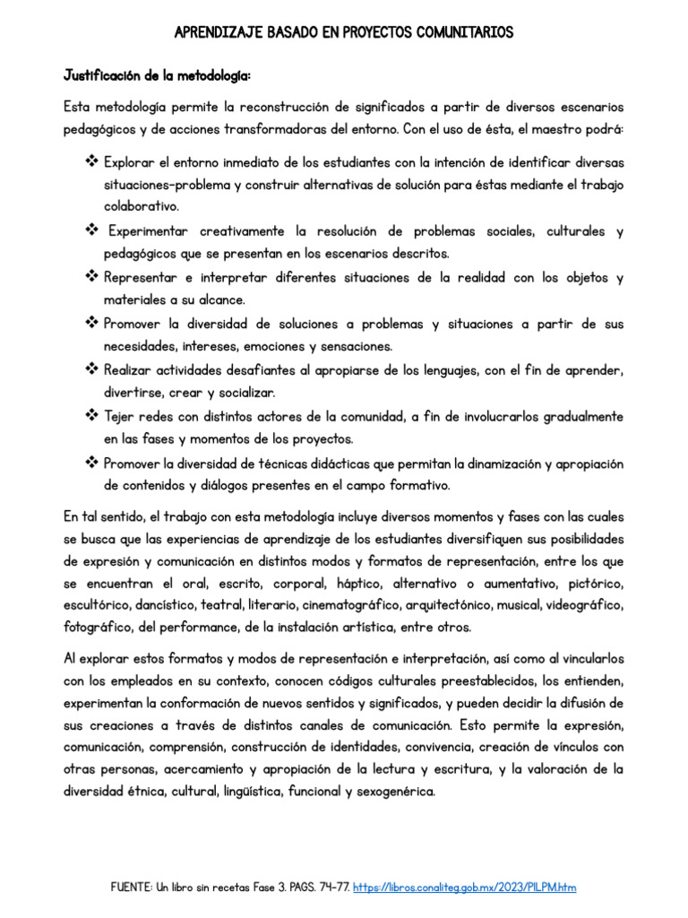 Metodología Aprendizaje Basado en Proyectos Comunitarios | PDF