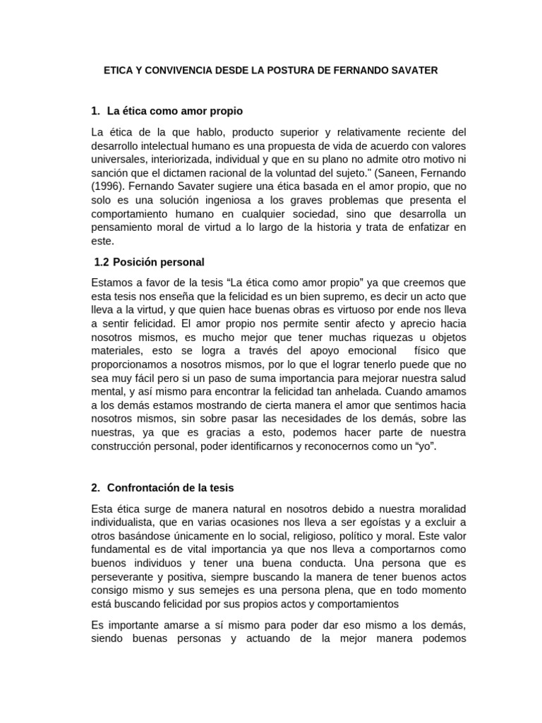 Etica y Convivencia Desde La Postura de Fernando Savater | PDF