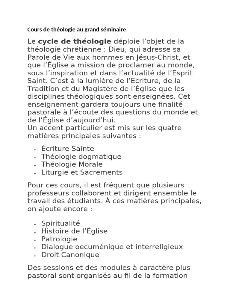 Cours De Théologie Au Grand Séminaire Pdf