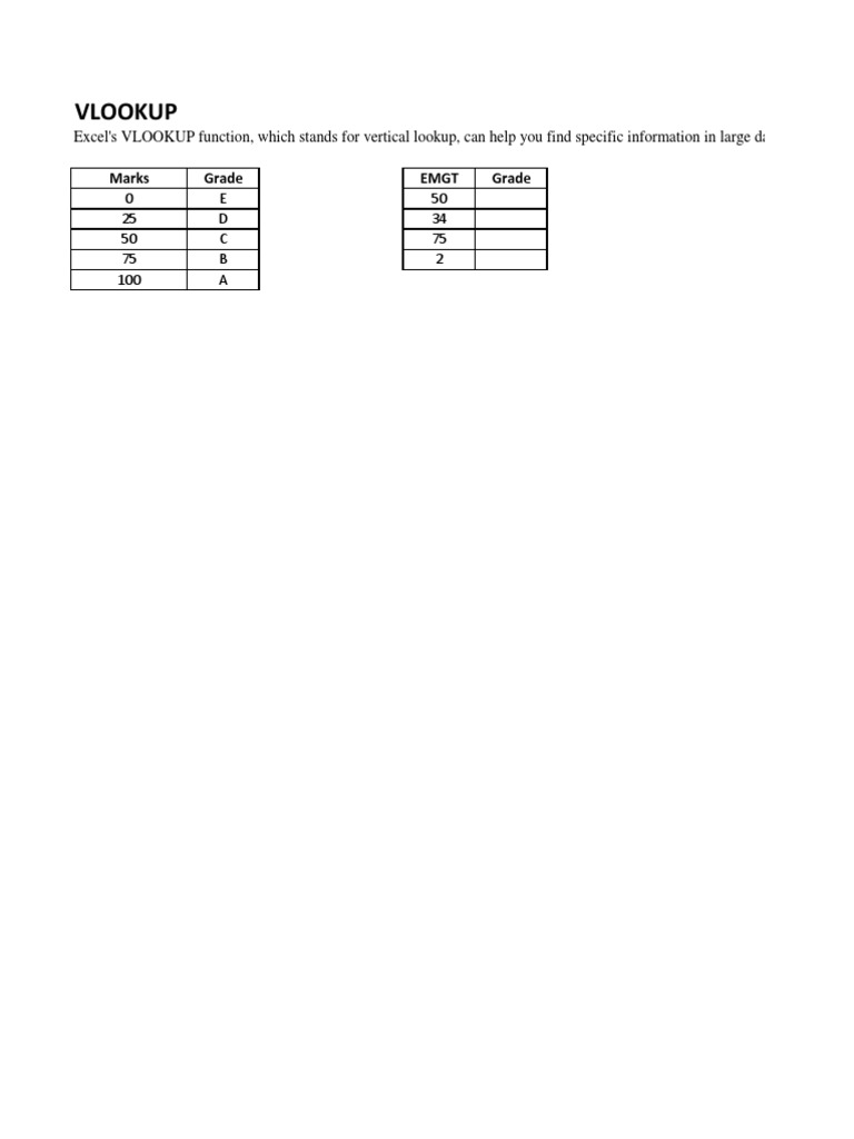 Vlookup: Marks Grade Emgt Grade | PDF