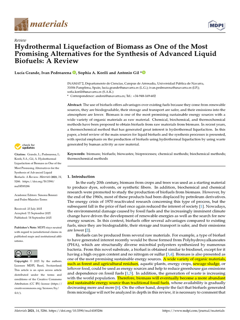 Hydrothermal Liquefaction of Biomass As One of The Most Promising ...