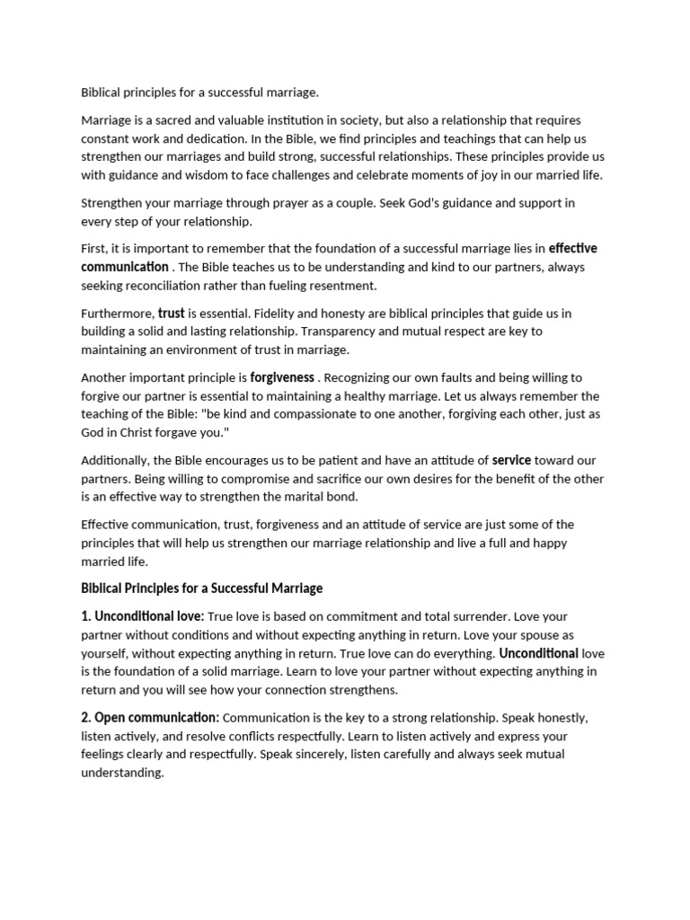 Biblical Principles For A Successful Marriage | PDF