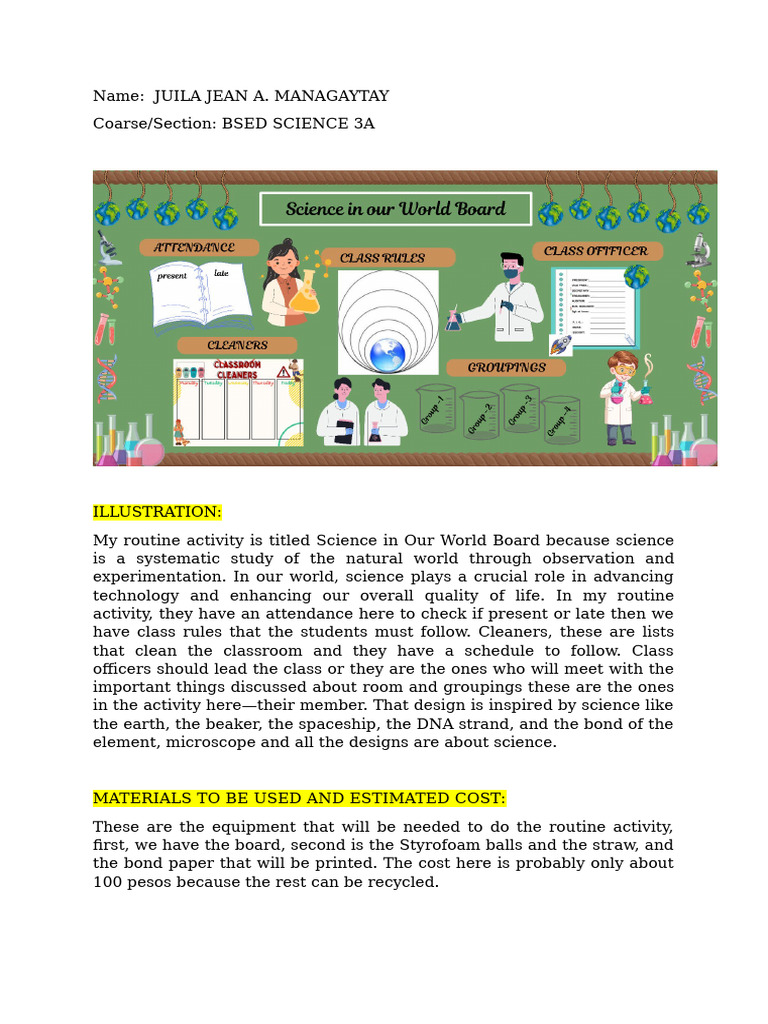 Classroom Science Routine Guide | PDF | Teachers | Wellness