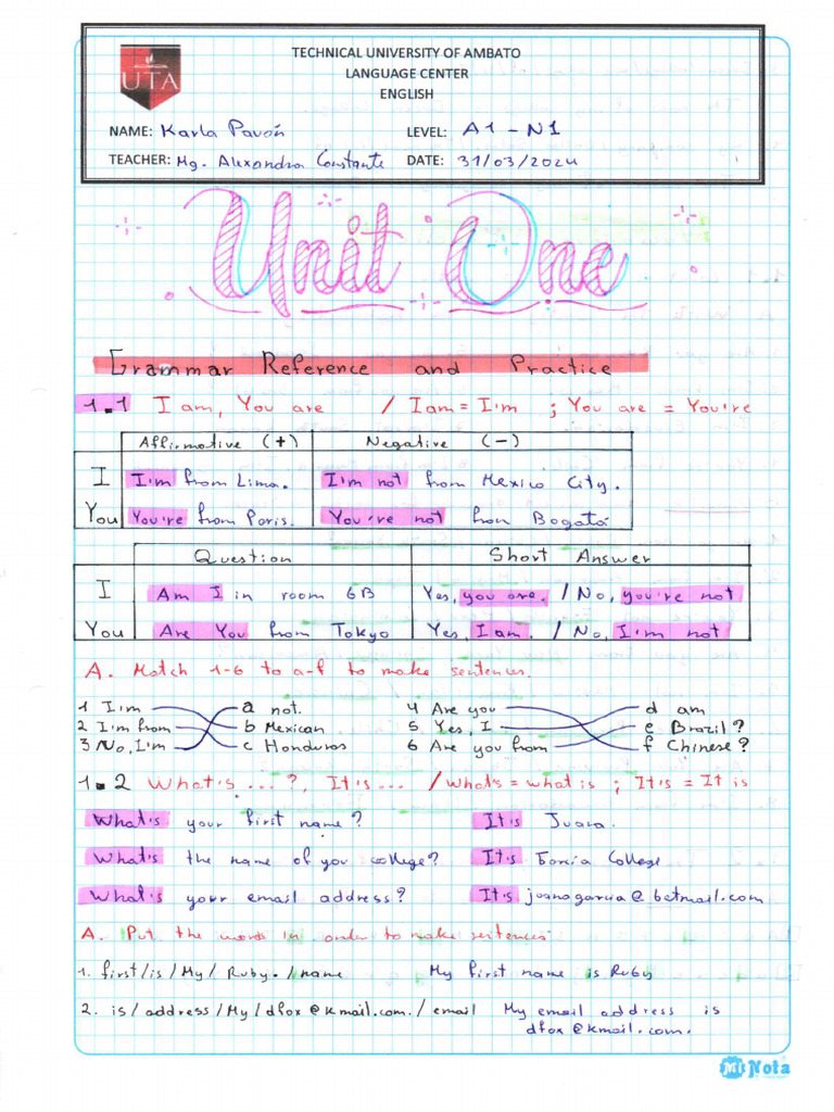 Grammar and Vocabulary Unit 1 | PDF