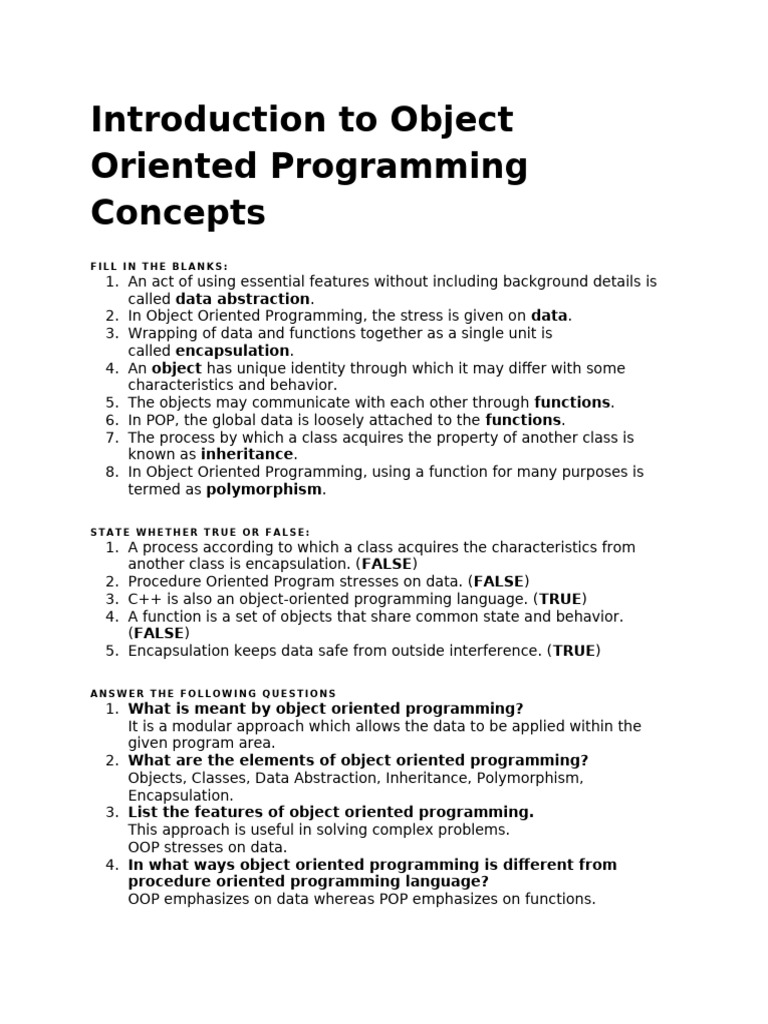 Ch-1 Introduction To Object Oriented Programming Concepts | PDF