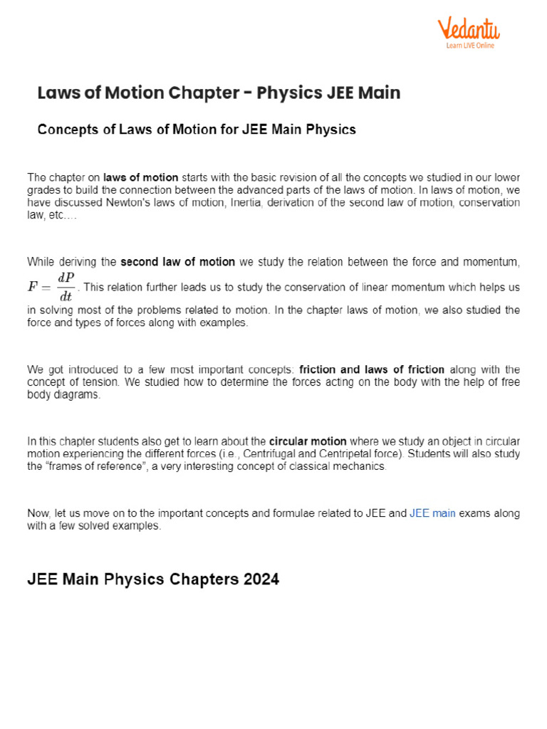 Laws of Motion Chapter - Physics JEE Main | PDF