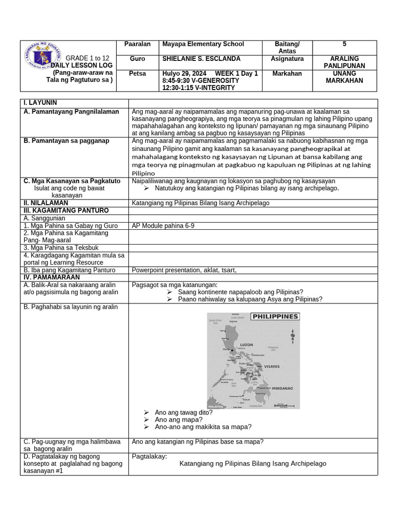 AP Q1 DLL Week 1 Day 1 1 | PDF