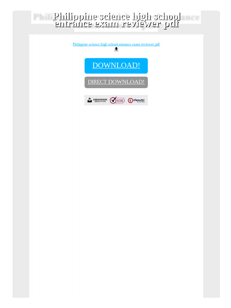 Philippine Science High School Entrance Exam Reviewer PDF PDF