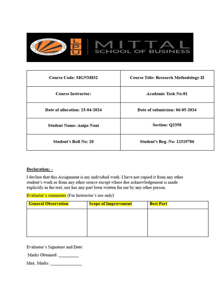 Research and Methodology CA-1 Credit - Cards | PDF