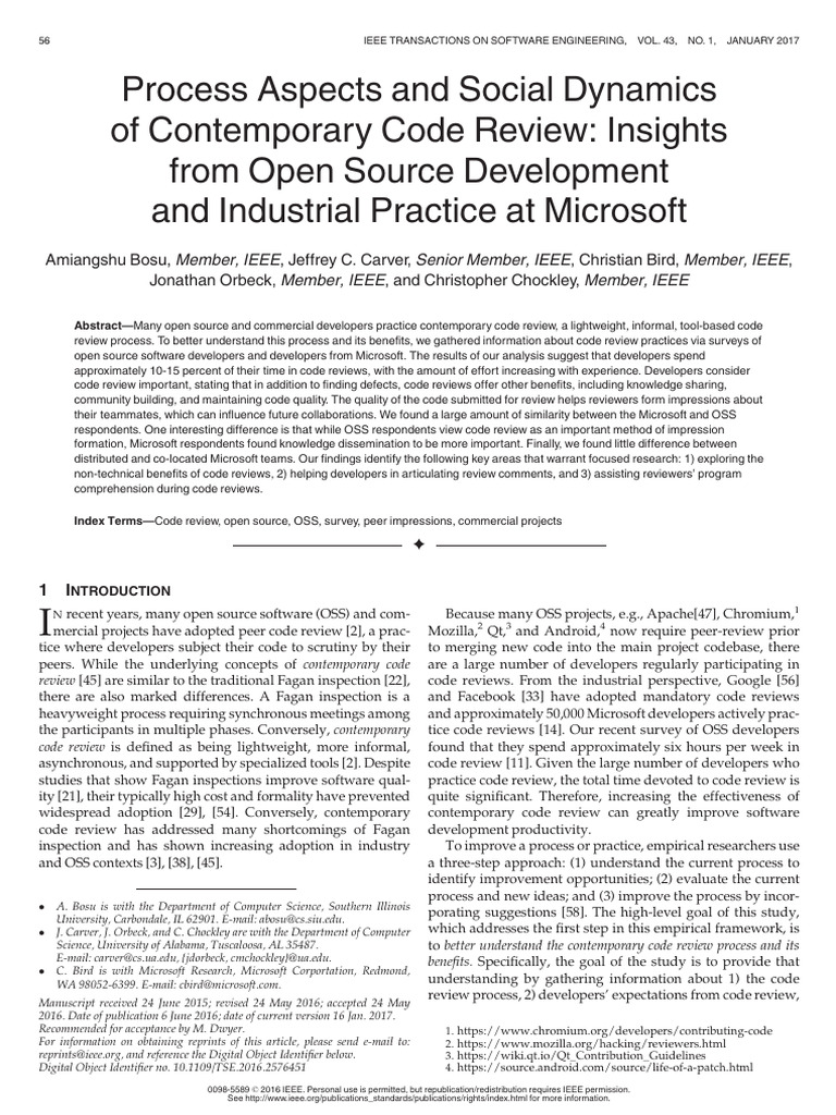 Process Aspects and Social Dynamics of Contemporary Code Review | PDF