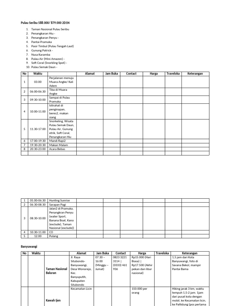 Trip tour travel pdf indonesia