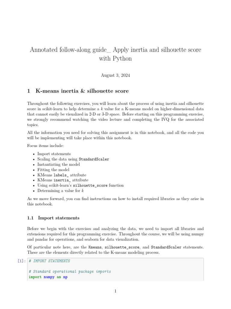 Annotated Follow-Along Guide - Apply Inertia and Silhouette Score With ...
