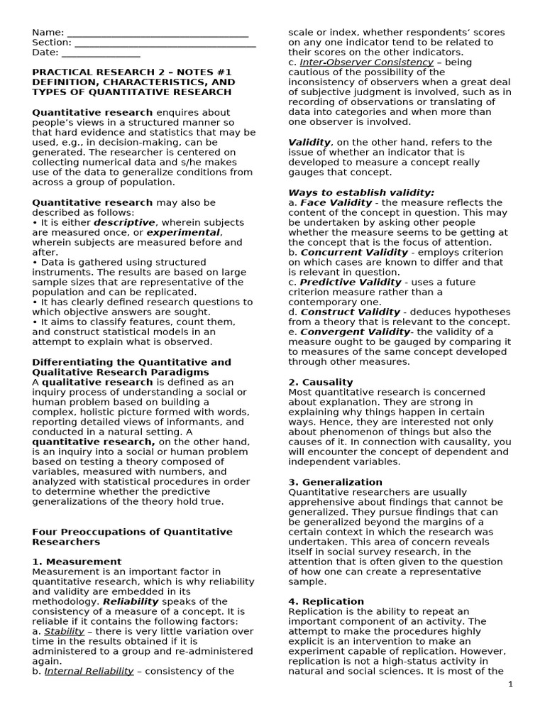 HO W1 Q1 Nature and Definition of Quantitative Research | PDF