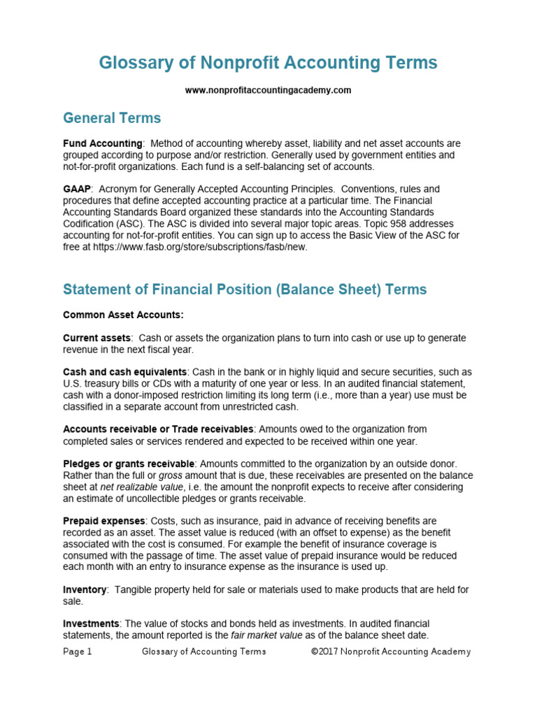 Glossary of Nonprofit Accounting Terms | PDF