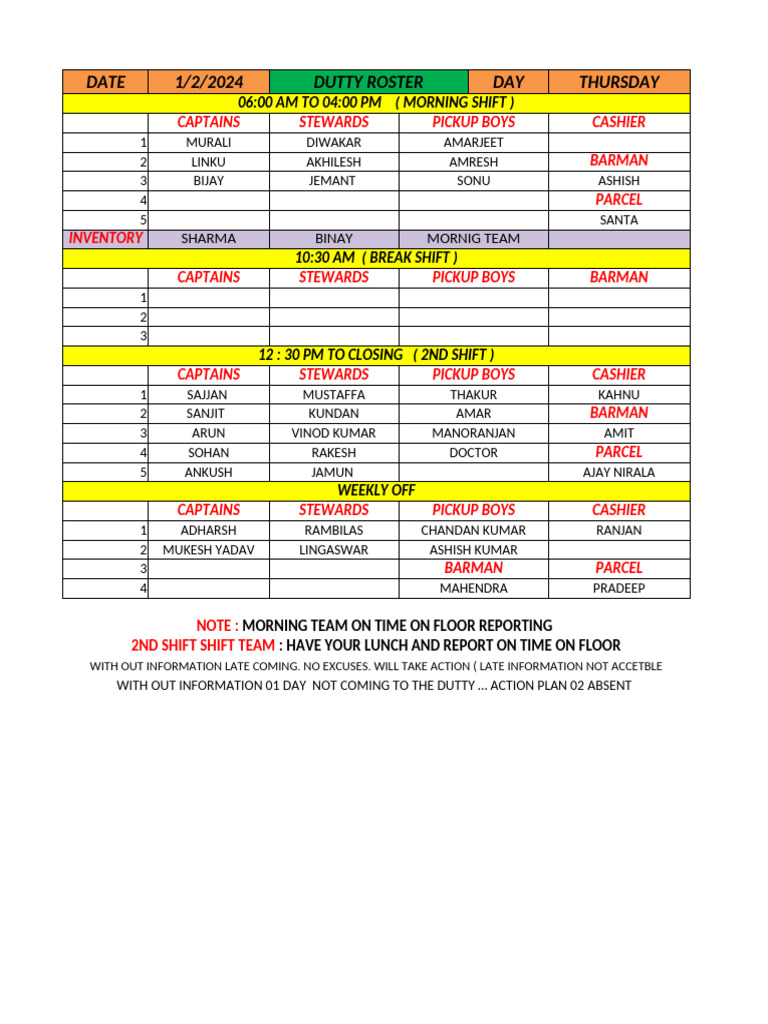 Duty Roster for February 2024 | PDF