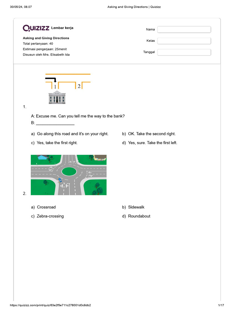 Asking and Giving Directions - Quizizz | PDF