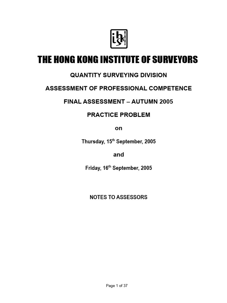 Hong Kong Quantity Surveying Assessment 2005 | PDF | Personal ...