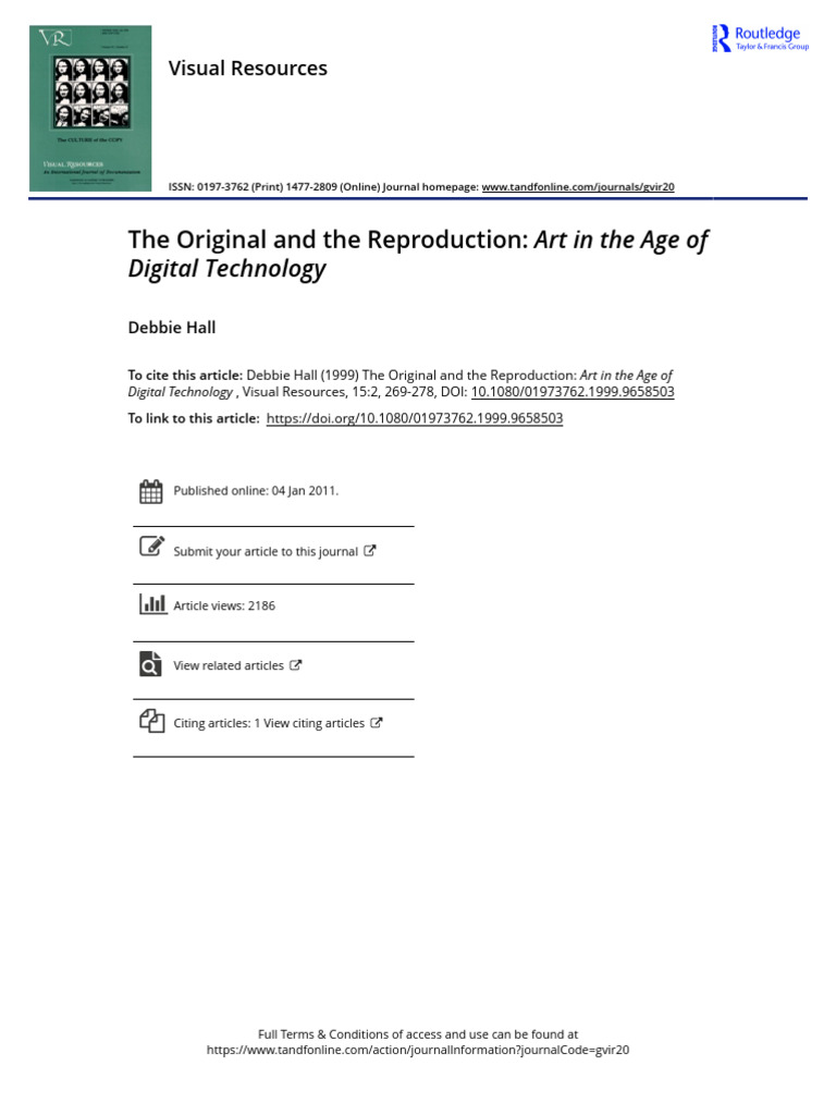 The Original and The Reproduction Art in The Age of Digital Technology ...
