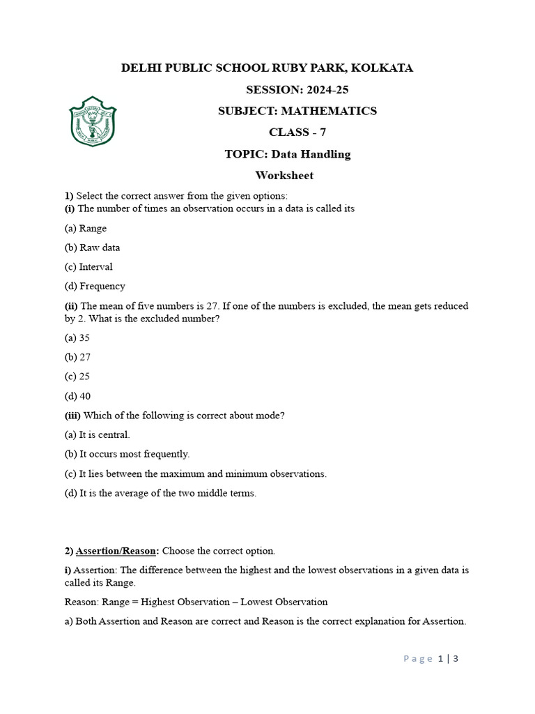 Data Handling Worksheet | PDF