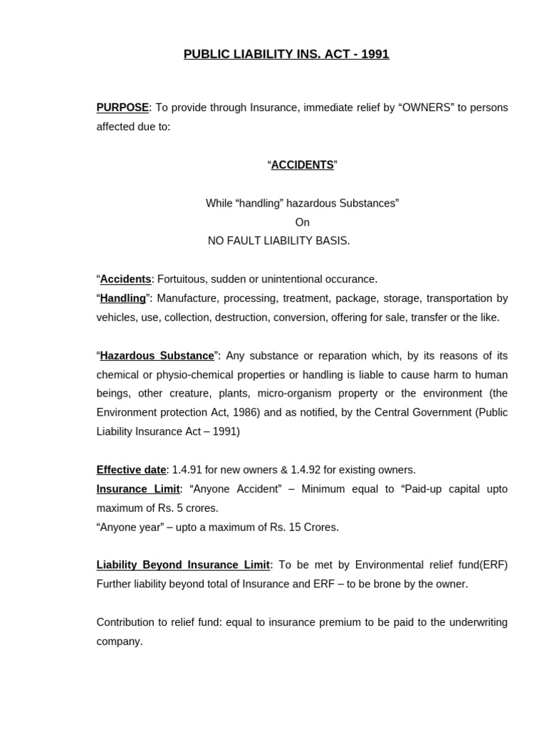 Public Liability Ins. 1991 | PDF