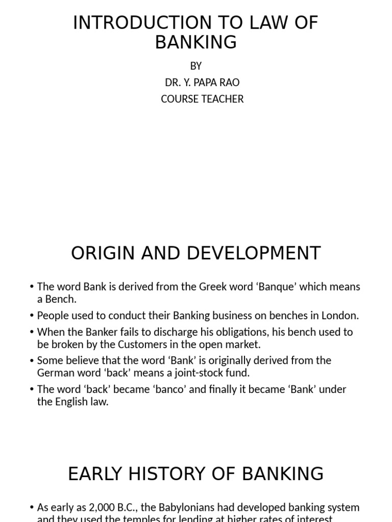 Introduction To Law of Banking | PDF