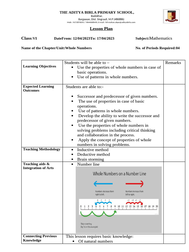 Class-VI, Whole Numbers | PDF