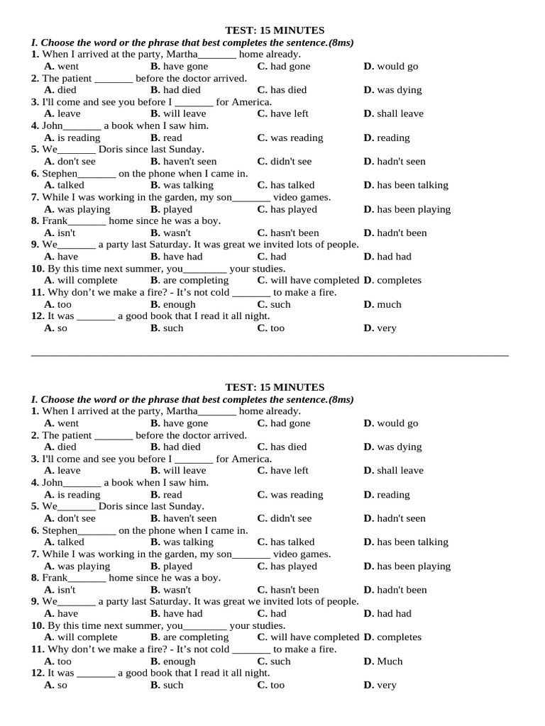 Test 15.inversion - Tenses.enough Too | PDF | Language Arts ...