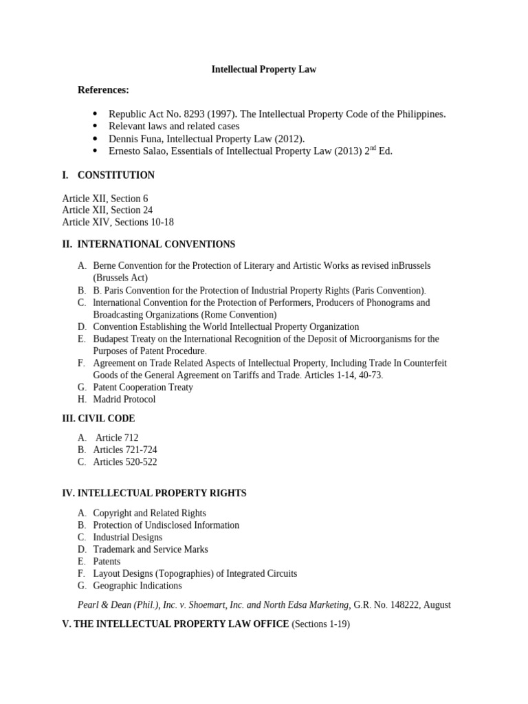 Intellectual Property Law - Syllabus | PDF