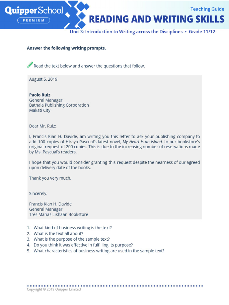 Business Writing Prompts for Students | PDF | Human Communication