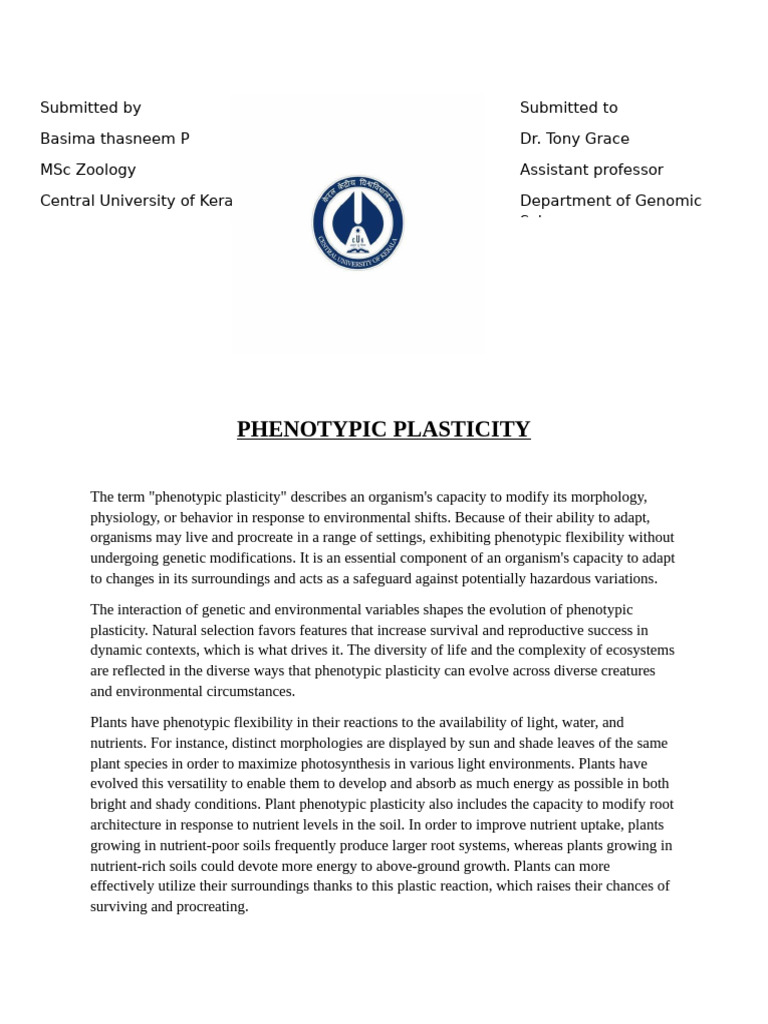 Phenotypic Plasticity | PDF